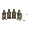 4 Piece Pierced Metal Top Wooden Lantern with Rings; Brown and Silver; DunaWest