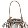 Lattice Design Round Lantern with Glass Hurricane Candle Holder; Small; Brown; DunaWest