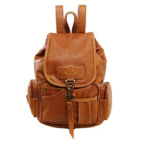 Women Girls Leather Backpack Shoulder School Shoulder Satchel HandBag Travel (Color: Light Brown)
