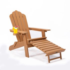 TALE Folding Adirondack Chair with Pullout Ottoman with Cup Holder, Oversized, Poly Lumber,  for Patio Deck Garden, Backyard Furniture, Easy to Instal (Color: Brown)