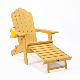 TALE Folding Adirondack Chair with Pullout Ottoman with Cup Holder, Oversized, Poly Lumber,  for Patio Deck Garden, Backyard Furniture, Easy to Instal (Color: LEMON YELLOW)